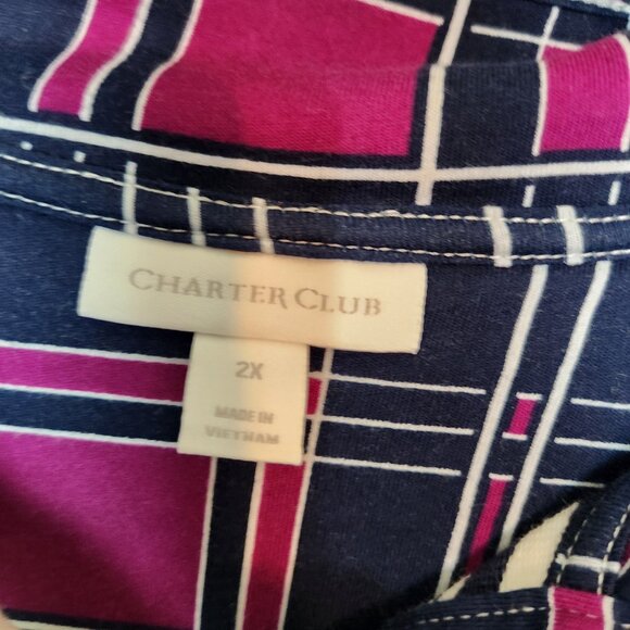 Charter Club Womens Size 2X Striped Henley Shirt Long Sleeve Quarter Button Navy - Picture 12 of 16